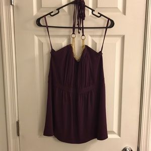 Size L purple halter with gold chain
